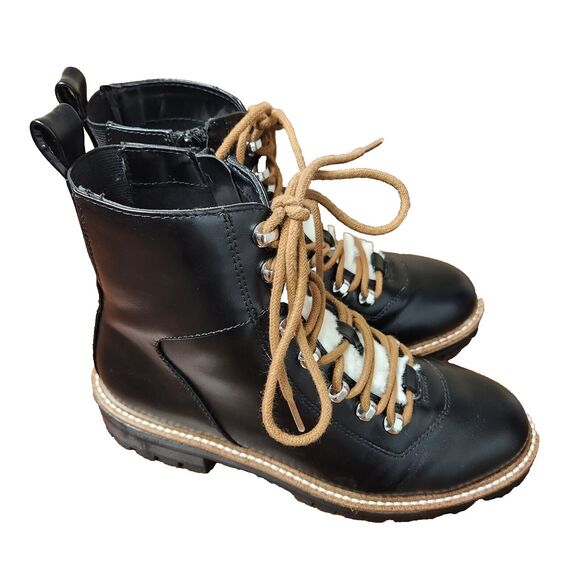 A New Day Women's Faux Leather Fur Ankle Hiking Boots Block Heel Memory Foam - Picture 4 of 10